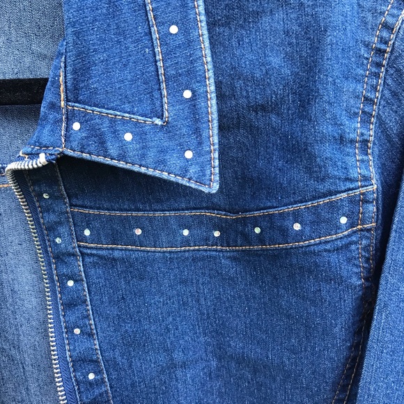 cathy daniels rhinestone zip denim jacket large - Picture 6 of 6